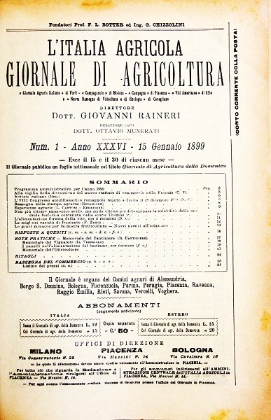 Prima pagina de L'Italia Agricola, 15 gennaio 1899