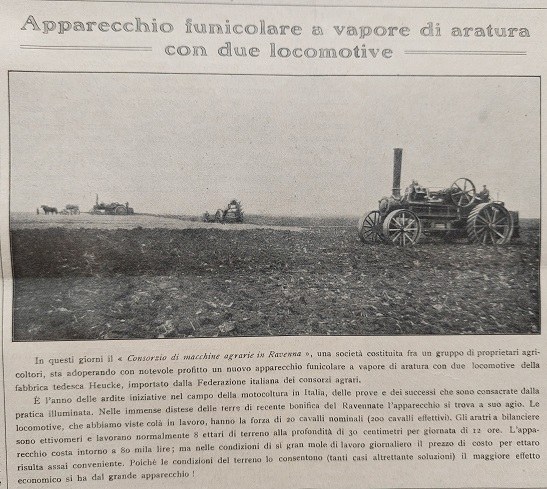 Apparecchio funicolare a vapore di aratura con due locomotive, Giornale di agricoltura della Domenica, 3 agosto 1913, p. 241