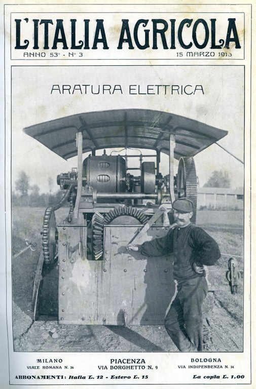 Aratura elettrica, copertina L'Italia Agricola, 15 marzo 1916, p. 121