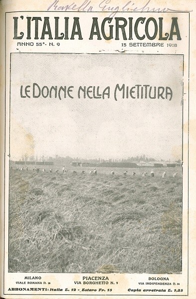 Le donne nella mietitura, copertina de L’Italia Agricola del 15-09-1918