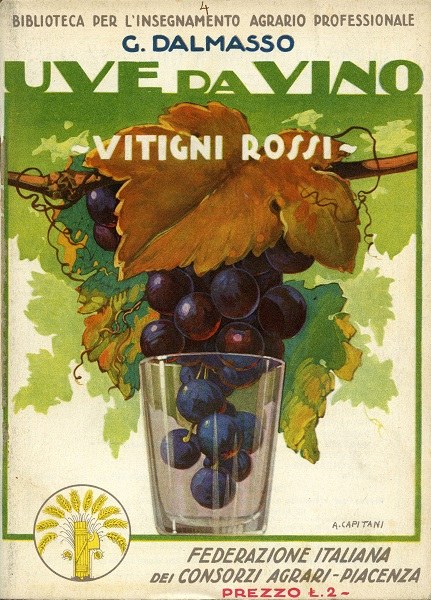 Copertina Uve da vino. Vitigni rossi di G. Dalmasso, Piacenza, Federazione italiana dei Consorzi Agrari, 1931