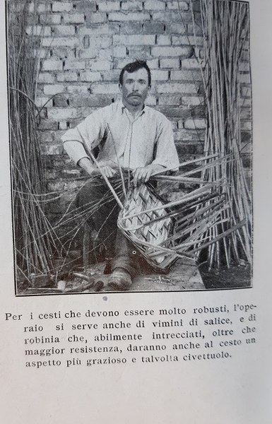 Operaio che sta intrecciando un cesto tratto da L'Italia Agricola, 15 luglio 1914