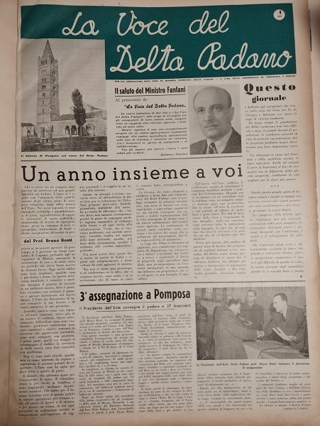La prima pagina del primo numero del periodico La Voce del Delta Padano