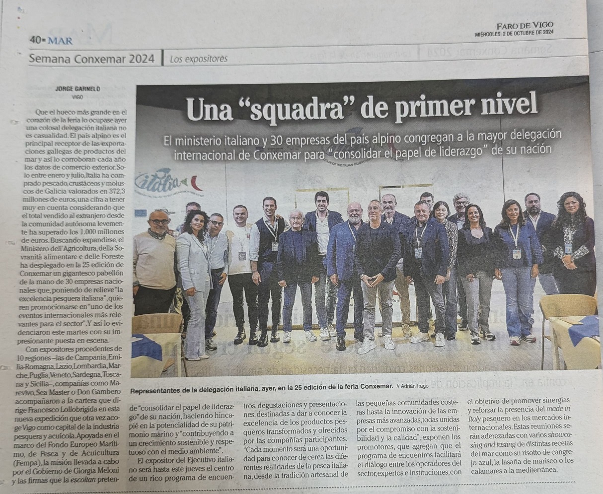 L'articolo pubblicato sul quotidiano locale "Faro de Vigo", il 2 ottobre 2024. Foto Luca Chiodini